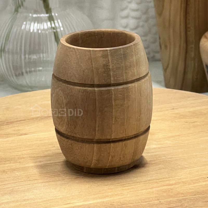 wooden coffee cup with barrel design made of walnut wood